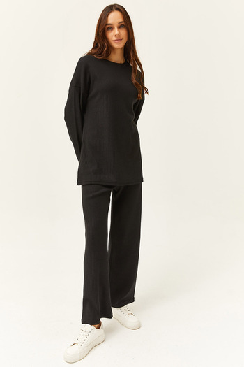 Olalook Women's Black Bottom Top and Ribbed Thick Suit TKM-19000242