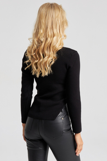 Cool & Sexy Women's Black Zippered Knitwear Sweater YZ523