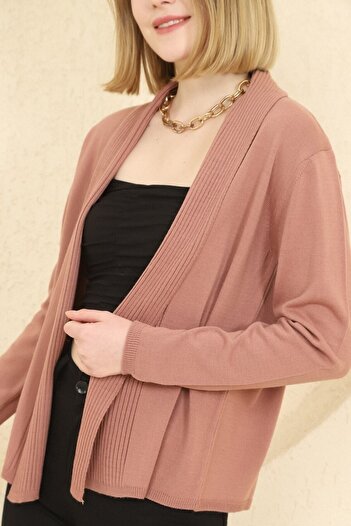 VEGENZE Women's Dusty Rose Corded Fine Knitted Cardigan