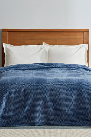 Karaca Home Sandra Double Fish Back Patterned Cotton Blanket Indigo