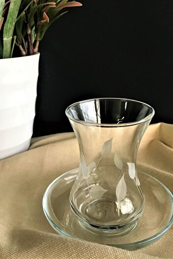 DECOSTYLE Yaprak Dekorlu Incebelli Cam Çay Takımı 12 Parça Paşabahçe