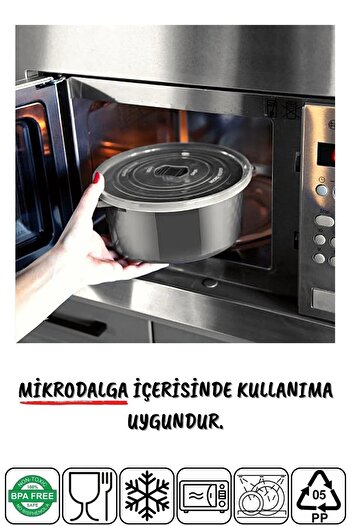 Open Home Concept Set of 12 Anthracite Round Storage Containers for Microwave and Freeze