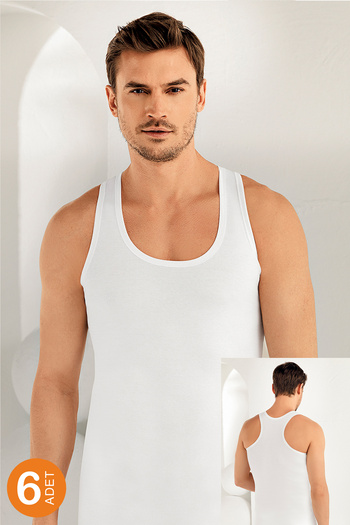 Şahinler Men's White 6 Pack Cotton Undershirt Me030
