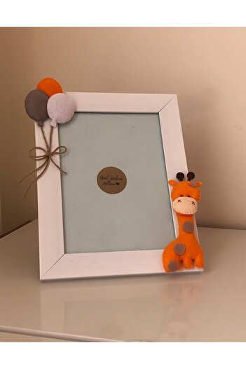 Leobabyroom White Gray Orange Balloon Orange Giraffe Figured Design Baby Room Frame