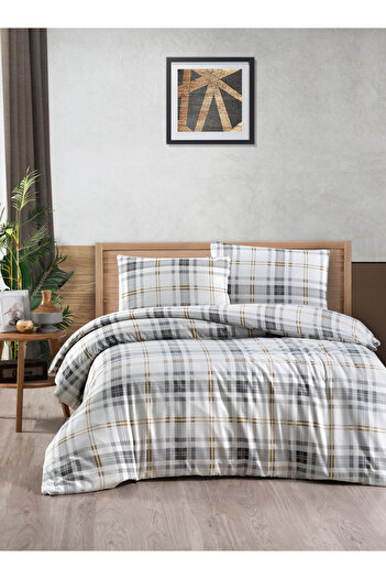 Menderes Home Double Flannel Duvet Cover Set - Cotton Collection, Gray Natur
