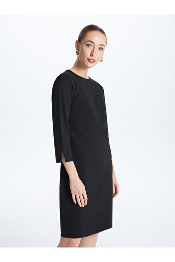 LC Waikiki Crew Neck Shiny Stone Printed Women's Dress