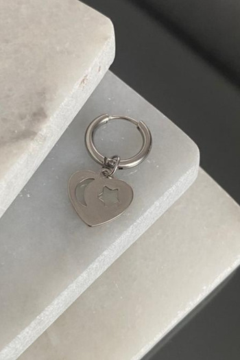 Jaida Moda Unisex Silver Color Heart Figure Dangle Steel Hoop Earrings