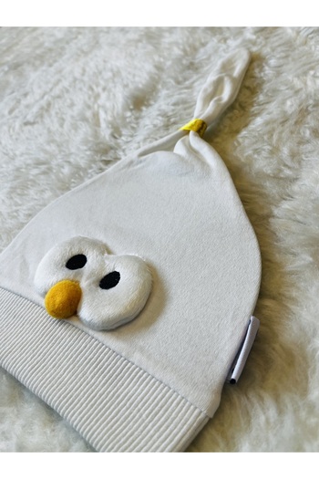 anne dokunuşu gibi KUZUM BEBE White Chick Figured Girl Boy Baby Kids Combed Cotton Hat Beanie