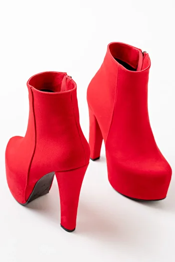 MASSOLE Red Suede Platform Boots Ten New Season Stylish Evening Dress Women's Heeled Shoes Premium Model
