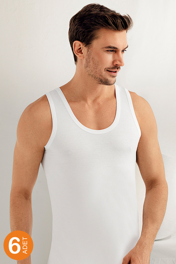 Şahinler Men's White 6 Pack Cotton Undershirt Me002