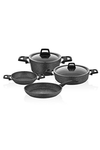 FALEZ Efes 6 Piece Granite Pot Set Anthracite