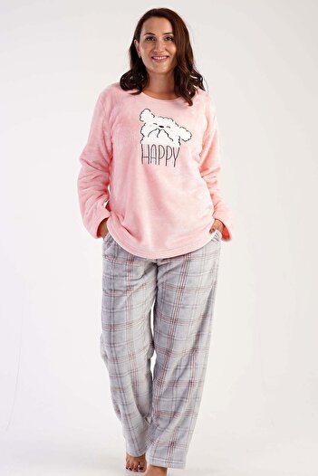 VİENETTA Kadın Uzun Kol Büyük Beden Welsoft Pembe Pijama Takımı C3T0N3O069