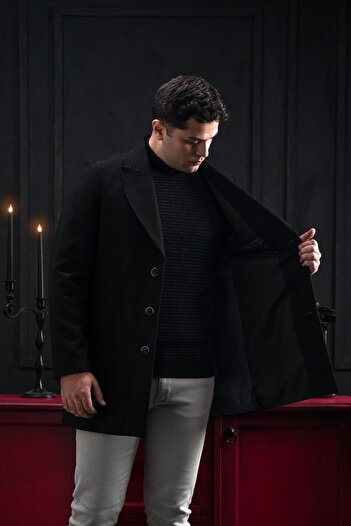 ADVANTE Slimfit Kırlangıç Yaka Düğme Kapamalı Erkek Kaşe Kaban