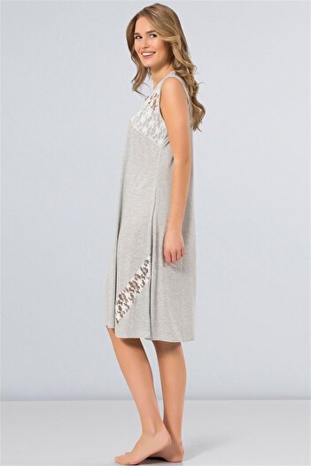 TÜREN Women's Gray Buttoned Battal Nightgown 3124