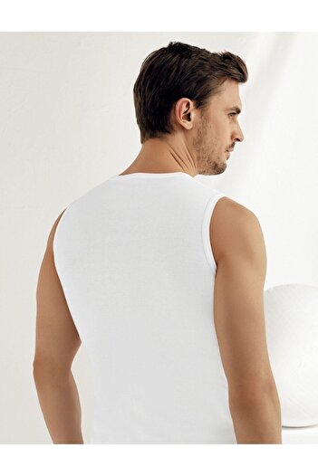 Şahinler Men's White Zero Sleeve V-Neck Ribbed Undershirt Me033