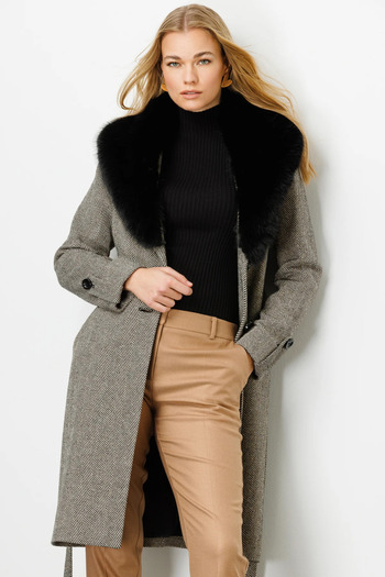 Ekol Collared Fur Coat Black