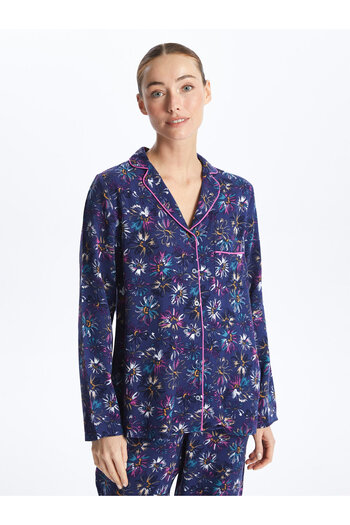 LC Waikiki Langarm-Damenpyjama-Set mit Hemdkragen und Blumenmuster