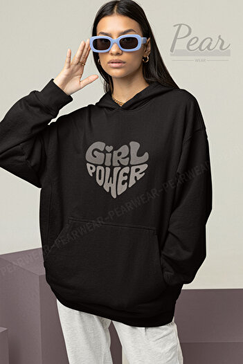 Pear Wear Світшот з капюшоном, оверсайз, з принтом Girl Power, 3 нитки, шардоне