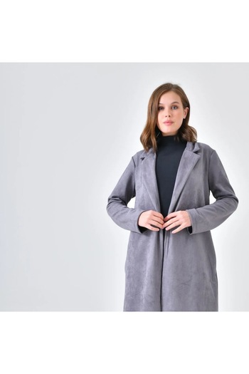 Çat Kapında Nubuck Fabric Trench Coat