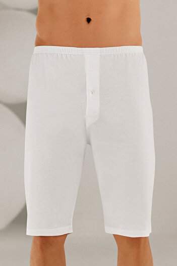 Şahinler Men's White Combed Cotton Long-Legged Boxer