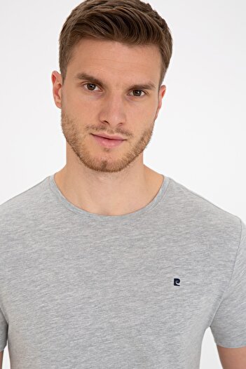 Pierre Cardin Light Gray Melange Slim Fit Crew Neck Basic T-Shirt
