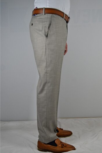 Bomonti Men's Sand Beige Classic Linen Patterned Leros Fabric Trousers