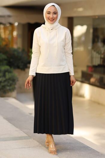 New Hera Fashion Γυναικεία μαύρη πλισέ μακριά φούστα