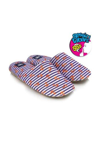 Twigy Men's Navy Blue Striped Anchor Silent Home Slippers