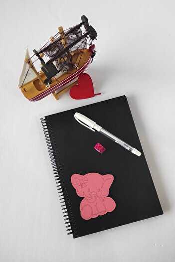 Tasarım Siyah Defter Black Leaf Notebook with Elephant Figure Wooden Cover Notebook Photo Album Notebook Memory Book Mother Baby