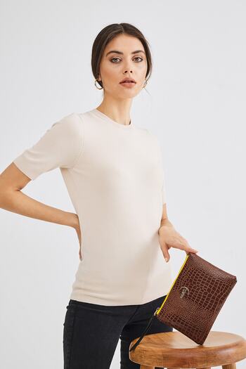 Deri Company Soft Crocodile Brown Clutch Handbag