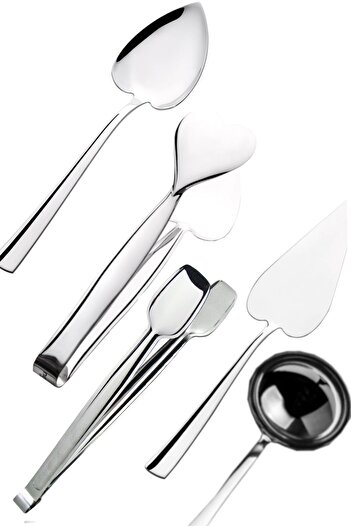 Nehir Stainless Steel 5-Piece Serving Tongs Spatula Spoon Grill Ladle Set
