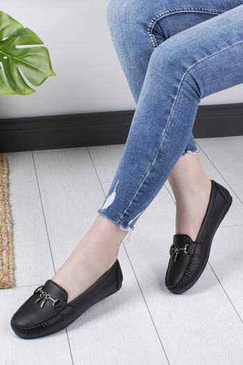 Khayt Women's Black Buckle Ballerinas