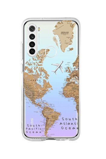mooodcase Redmi Note 8 World Map Patterned Premium Transparent Silicone Case