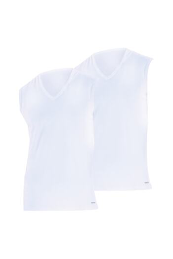 Blackspade Men's Loose Fit 2-Piece V-Neck White Zero Sleeve Undershirt 9227