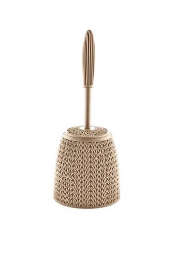 BlackBird Home 3.5 Liter Cream Colored Mesh Patterned Pedal Trash Can and Toilet Bowl Brush Set