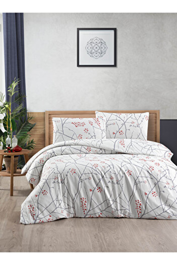 Menderes Home Cotton Collection Flannel Double Duvet Cover Set White