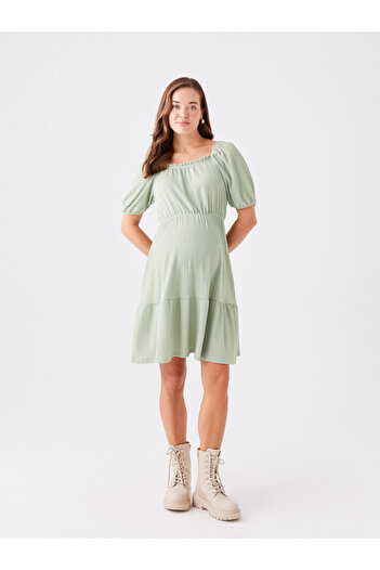LC Waikiki U Collar Short Sleeve Maternity Dress