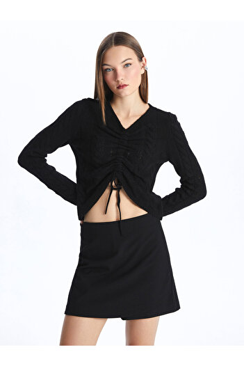 LC Waikiki V-Neck Self Patterned Long Sleeve Women's Knitwear Sweater - W3It68Z8