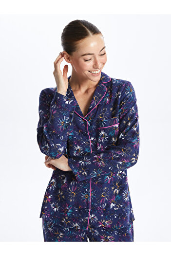 LC Waikiki Langarm-Damenpyjama-Set mit Hemdkragen und Blumenmuster