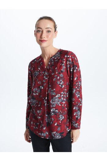 LC Waikiki Long Sleeve Floral Print Leakage Collar Women's Blouse