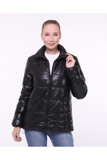 Cristina Inflatable Snap Pocket Quilted Coat Black