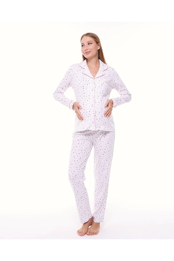 LİKAPA Likapa Interlock Buttoned Maternity, Postpartum Long Sleeve Pajama Set 1354-01