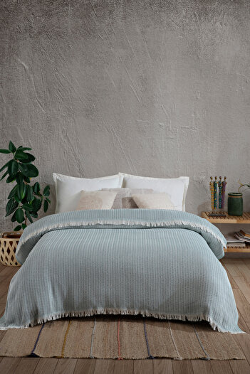 Lux Touch Vera Olive Green Double Pique - 200x220 cm Cotton Bed Sofa Cover and TV Blanket