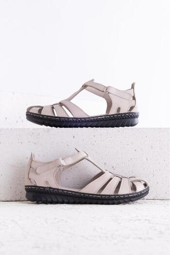 Getcho Janel Closed Toe Stone Women's Genuine Leather Sandals – Ankle Adjustment, Orthopedic Sole, Lightweight Sandals