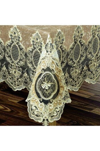 ZELAL French Laced Şadyar Velvet Tablecloth with Ranir