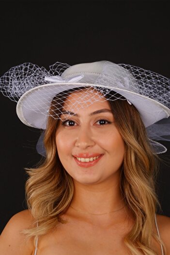 Hayalperest boncuk Kırık Beyaz Vualet Nikah Şapkası İzem İncili Gelin Aksesuarı