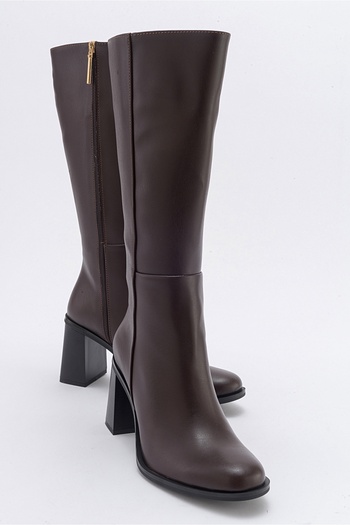 LuviShoes MARANTA Hnědé dámské kozačky na podpatku