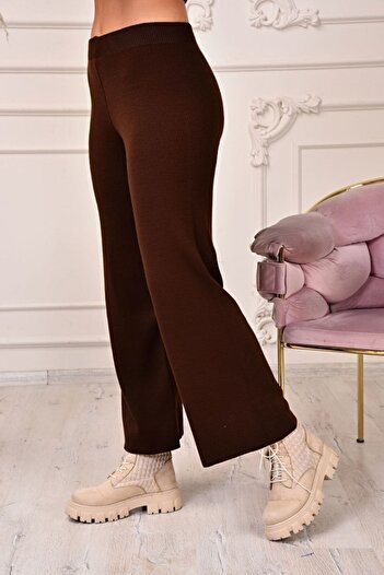 Nacar Women's Thick Winter Comfortable Fit Wide Leg Comfort Elastic Waist Knitwear Trousers