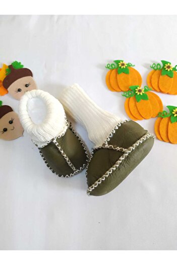 MİNİBİRİ Organic Genuine Lambskin Baby Booties Slippers Baby Boots Baby Shoes