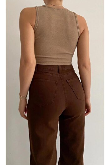 LAMİRAMOOD Ψηλόμεσο καφέ Palazzo Jeans - Συσφιγκτικό